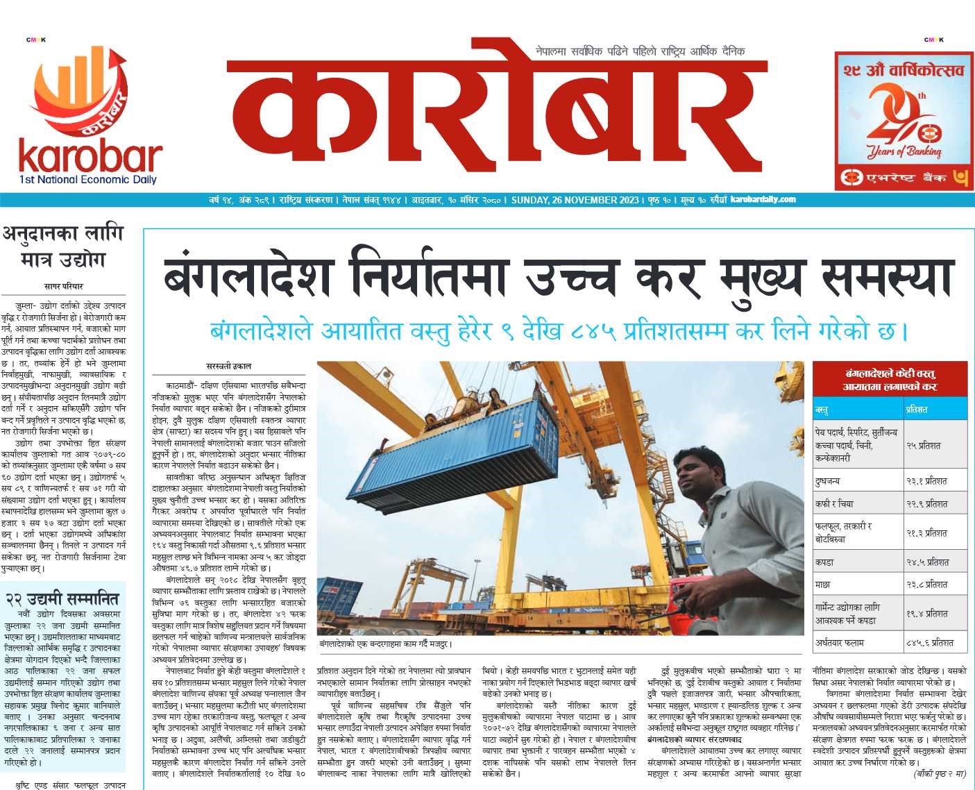 बंगलादेश निर्यातमा उच्च कर मुख्य समस